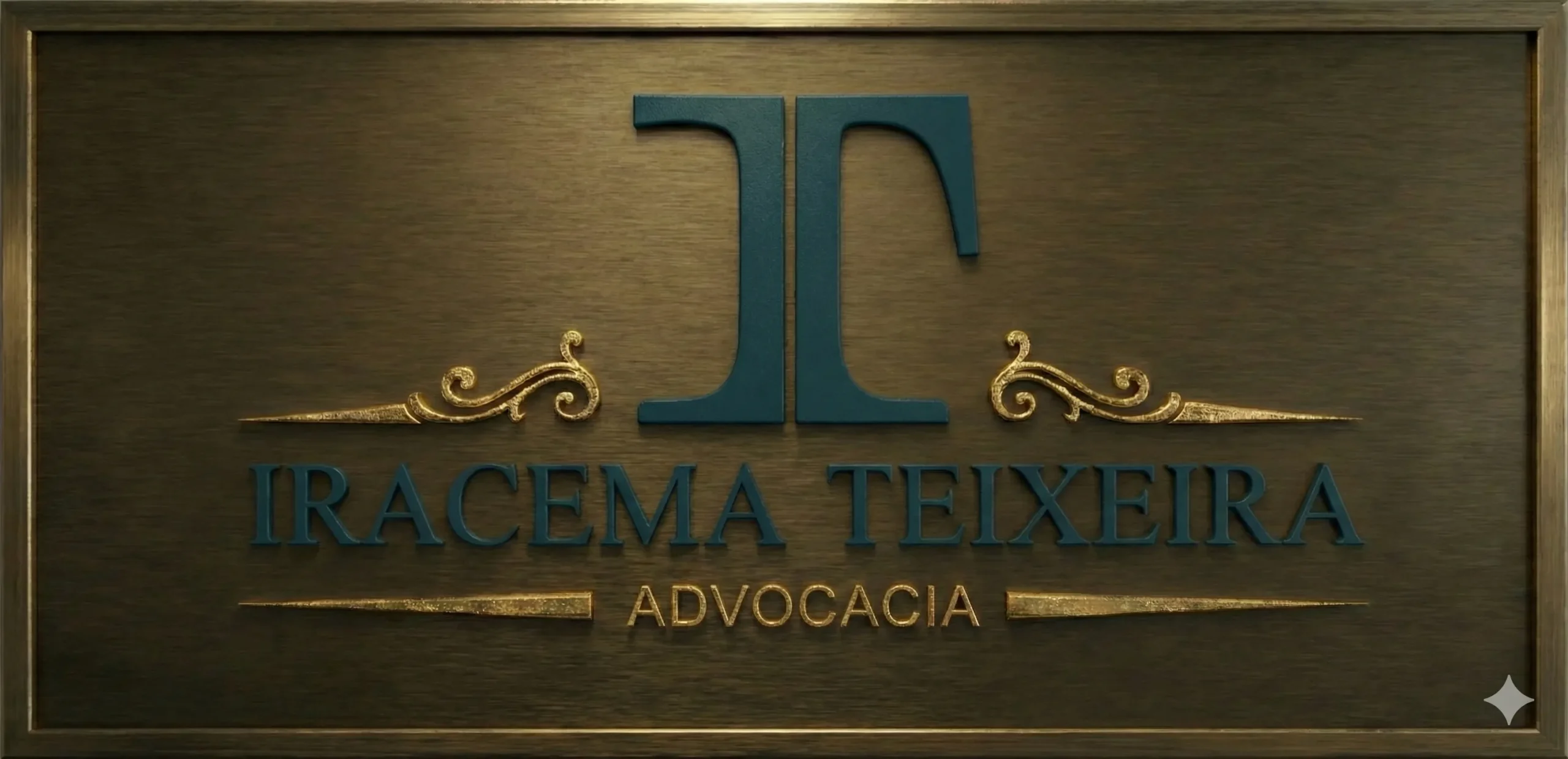 Imagem da logo do escritório em uma placa de bronze